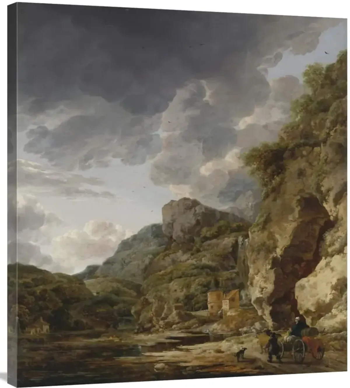 Mountain Landscape with River and Wagon-Canvas Art-32.4x36