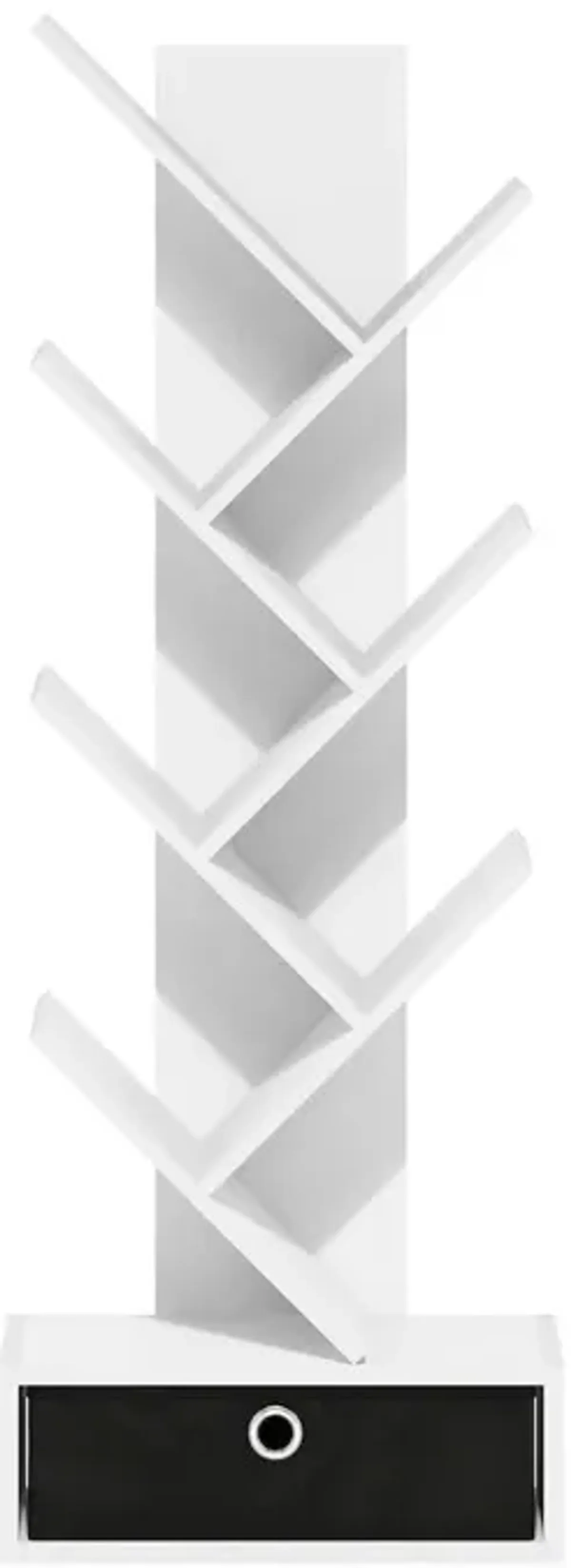 Tree Bookshelf 7-Tier Floor Standing Tree Bookcase with Bin Drawer, White/Black