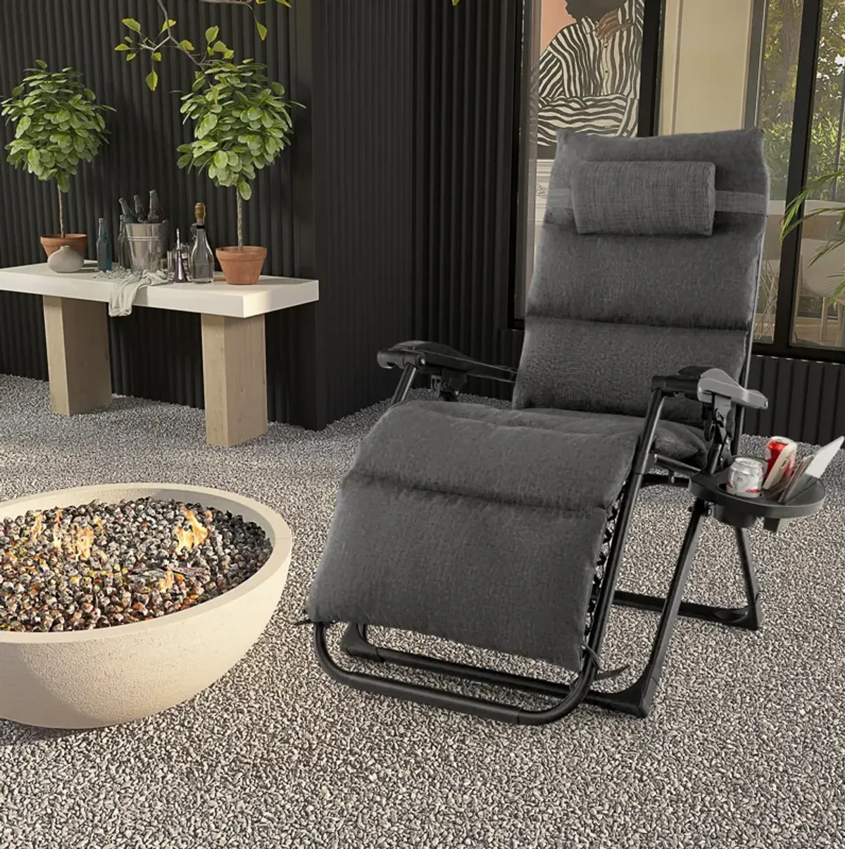 Adjustable Metal Zero Gravity Lounge Chair with Removable Cushion and Cup Holder Tray