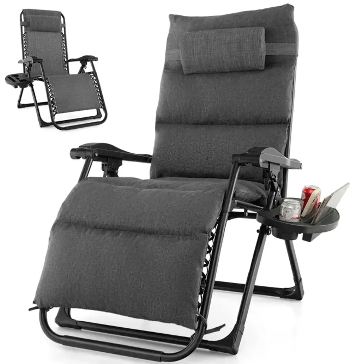 Adjustable Metal Zero Gravity Lounge Chair with Removable Cushion and Cup Holder Tray