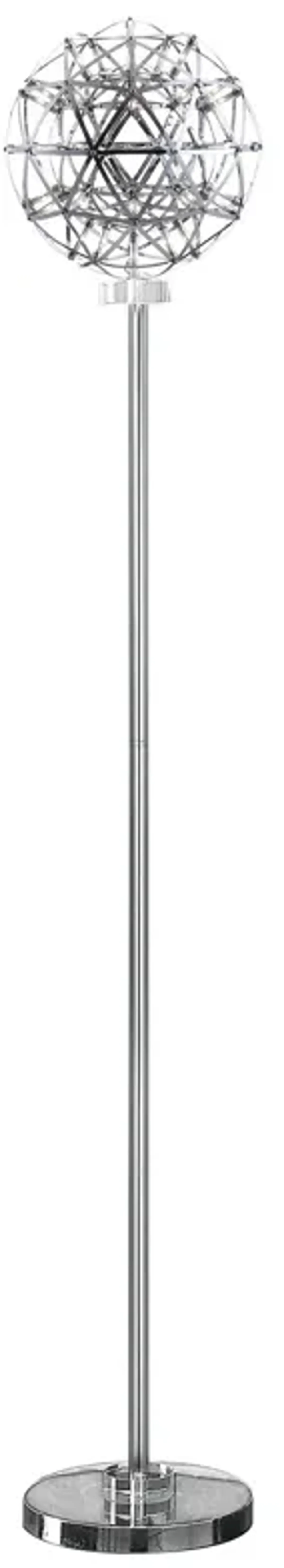 Cue 72 Inch Floor Lamp, Globe Shade, Nickel Metal Frame, Round Base-Benzara