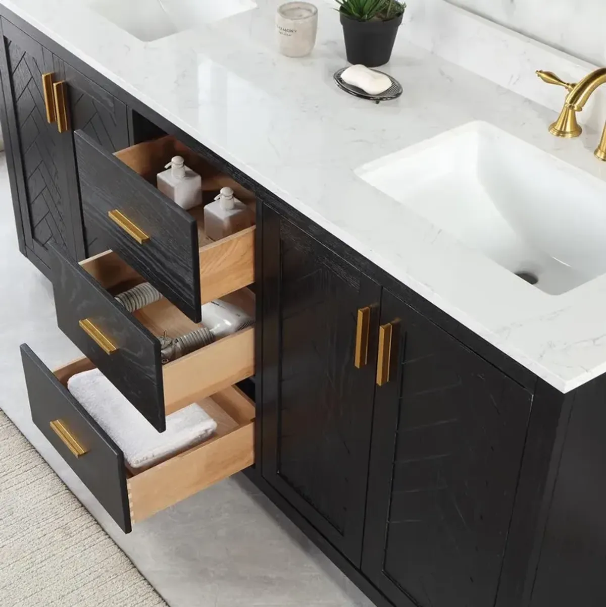 Altair 72 Double Bathroom Vanity Set in Black Oak without Mirror