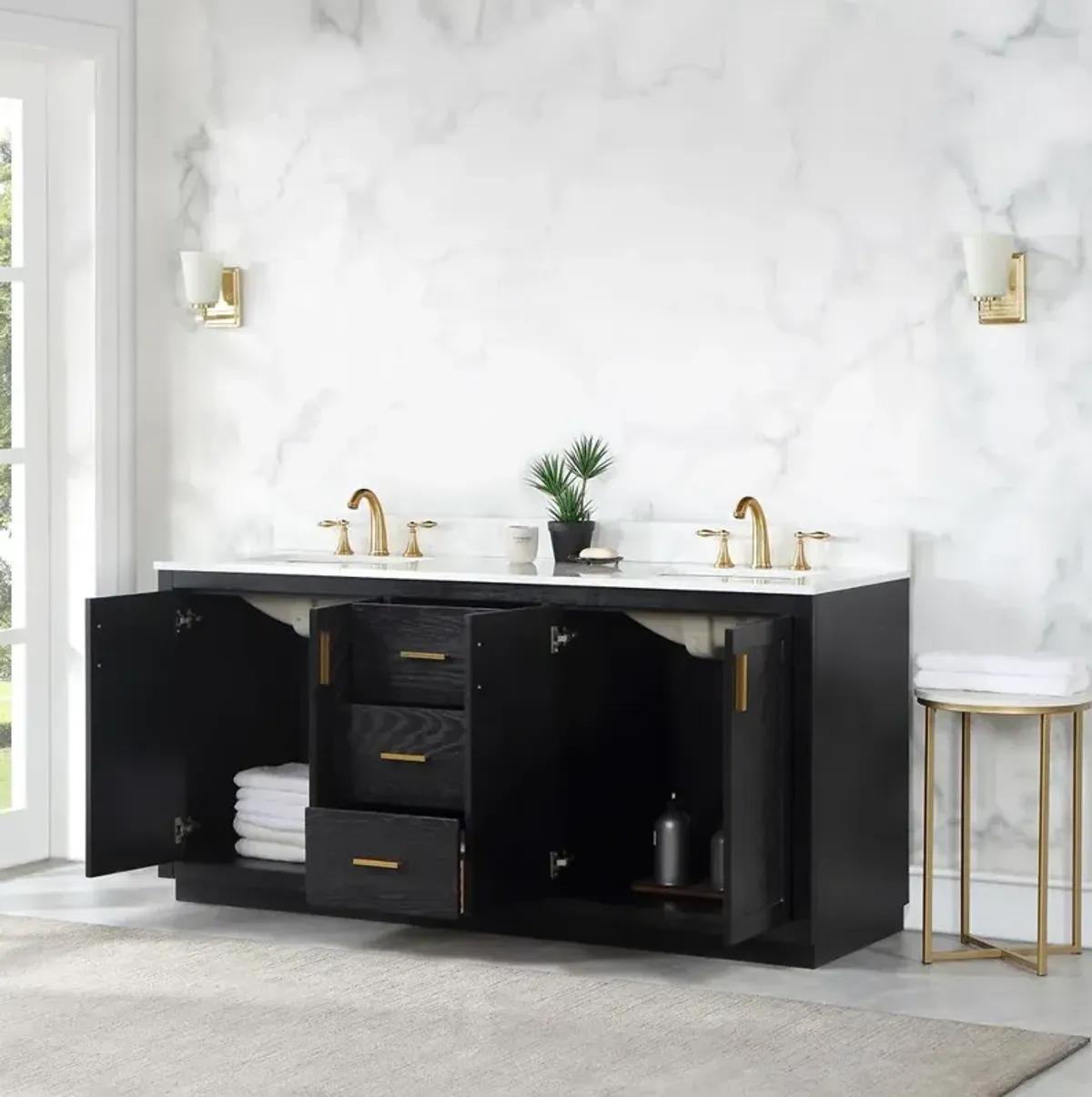 Altair 72 Double Bathroom Vanity Set in Black Oak without Mirror