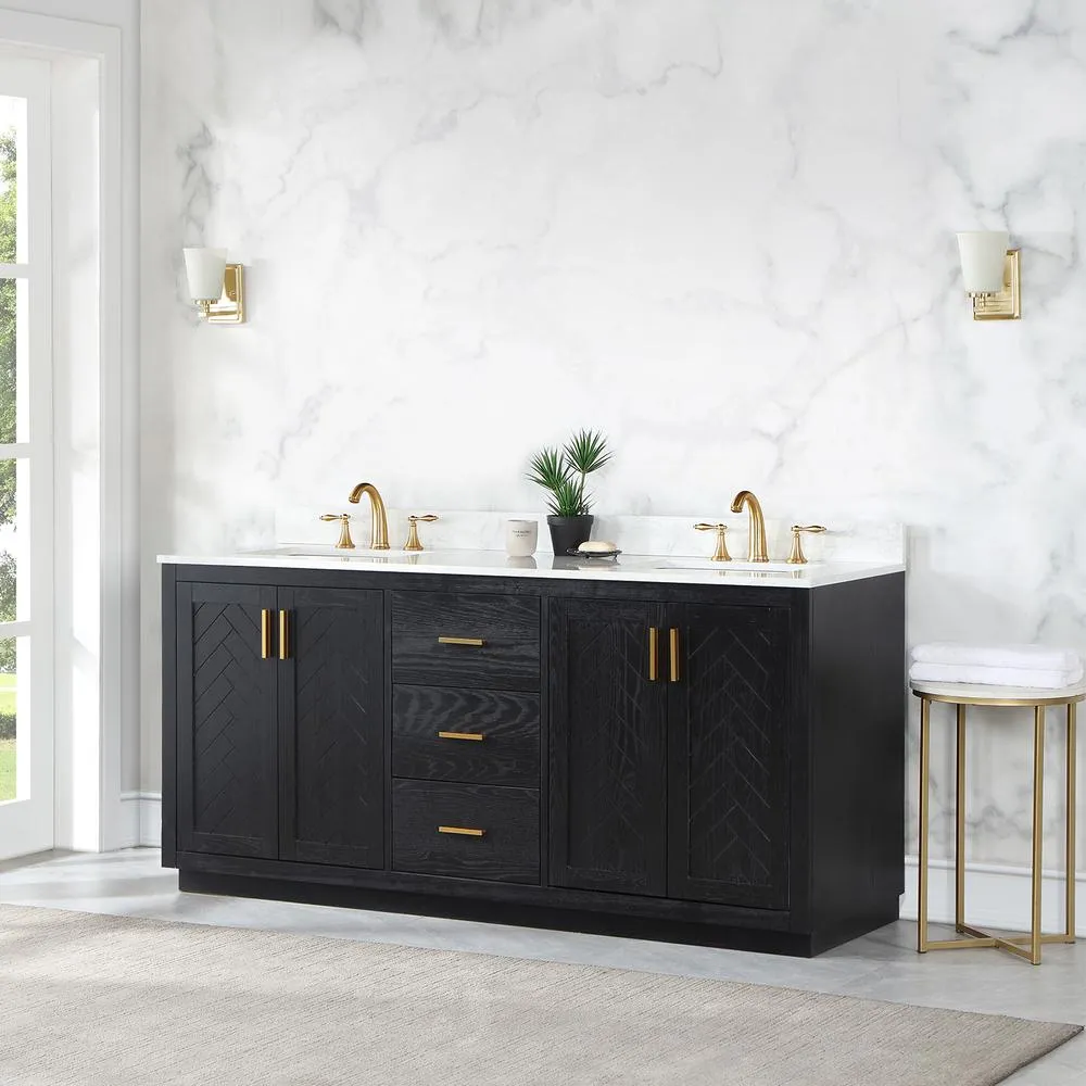 Altair 72 Double Bathroom Vanity Set in Black Oak without Mirror