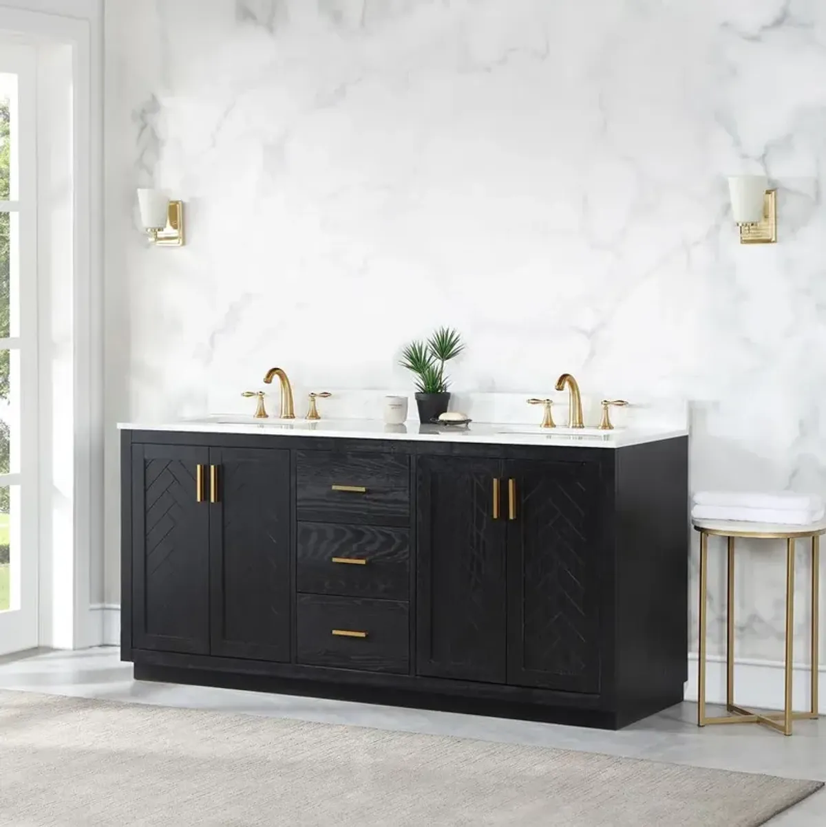 Altair 72 Double Bathroom Vanity Set in Black Oak without Mirror