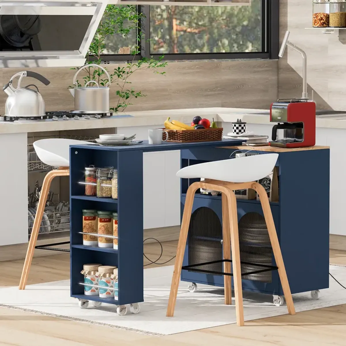 Merax European Rolling Kitchen Island With Extended Table