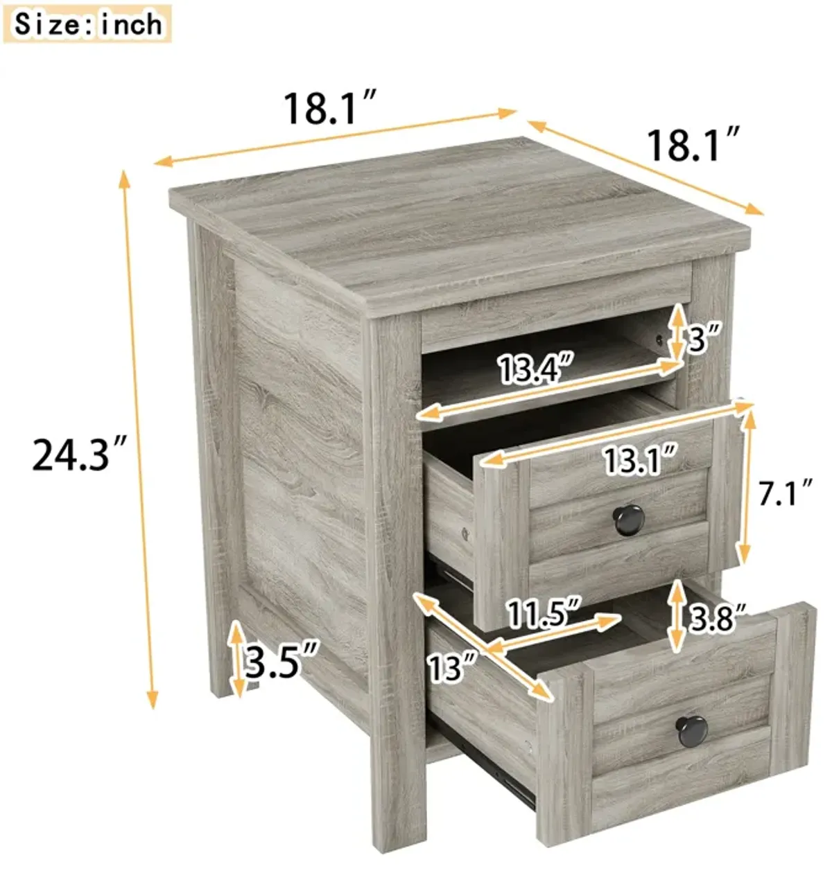 Merax 2-Drawer Farmhouse Wooden Nightstand