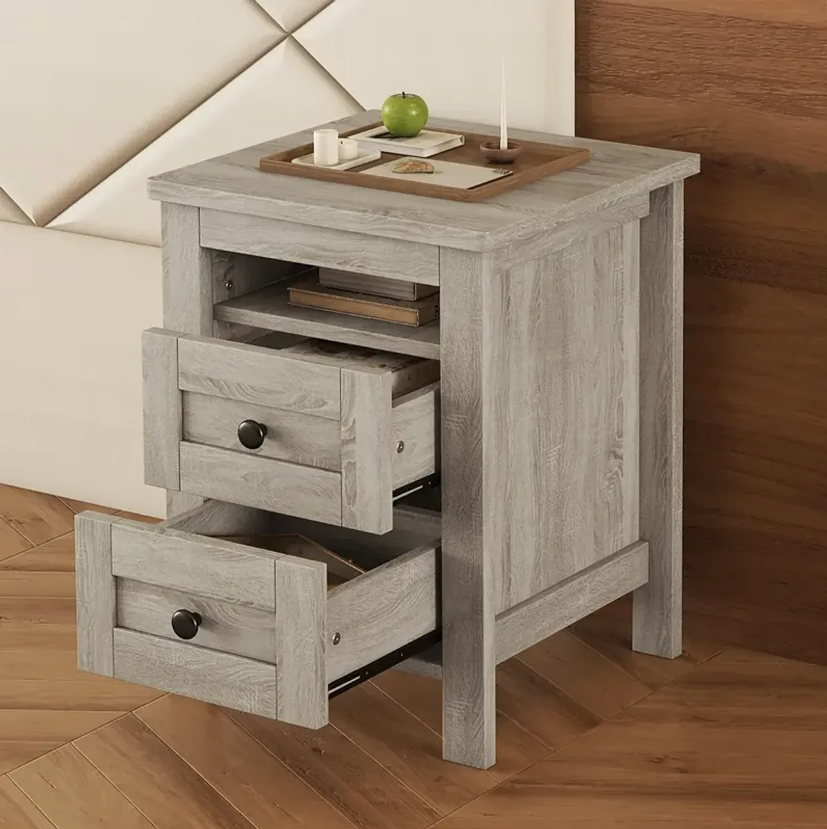 Merax 2-Drawer Farmhouse Wooden Nightstand