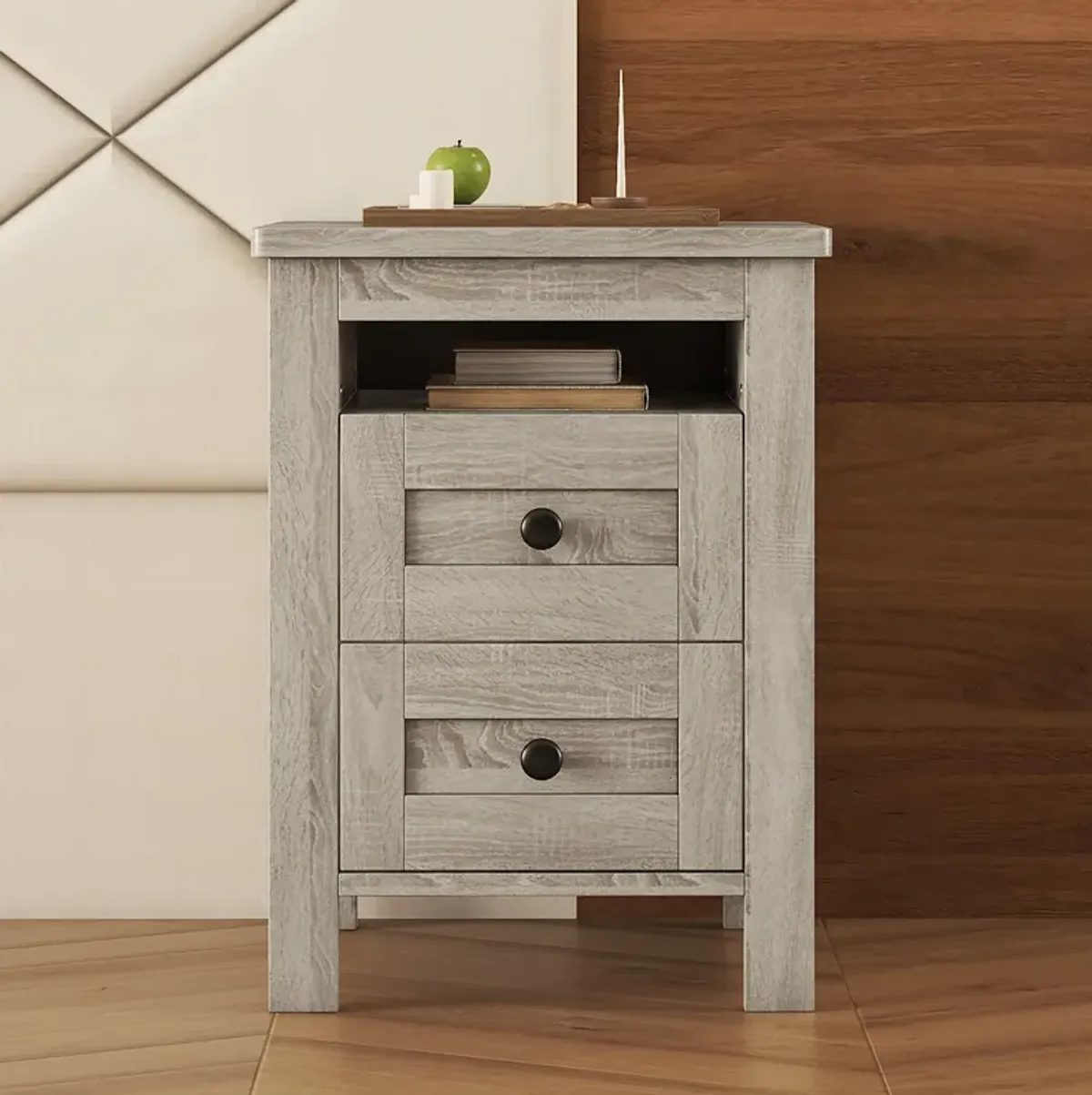 Merax 2-Drawer Farmhouse Wooden Nightstand