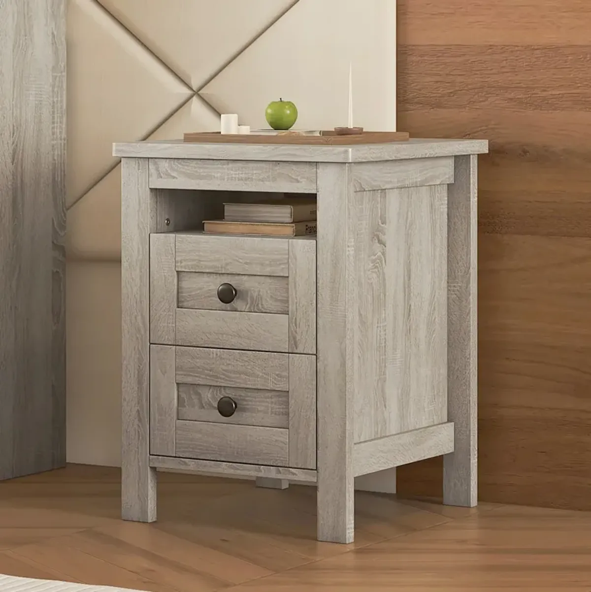 Merax 2-Drawer Farmhouse Wooden Nightstand