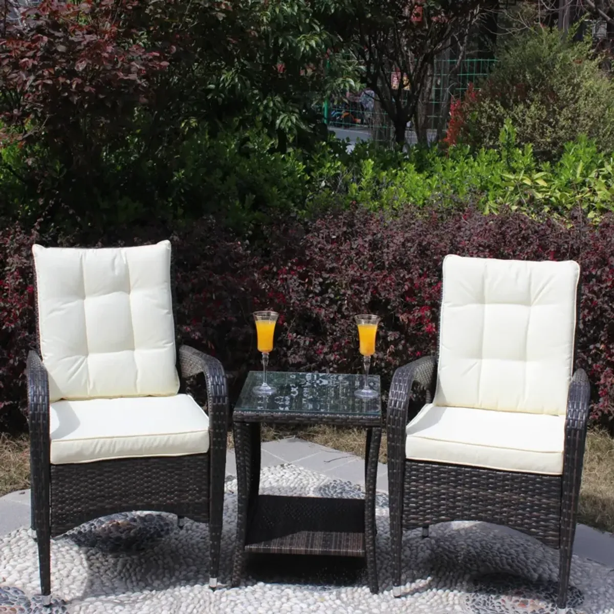 Outdoor Patio Furniture Sets 3 Piece Conversation Set Wicker Rattan Sectional Sofa With Seat