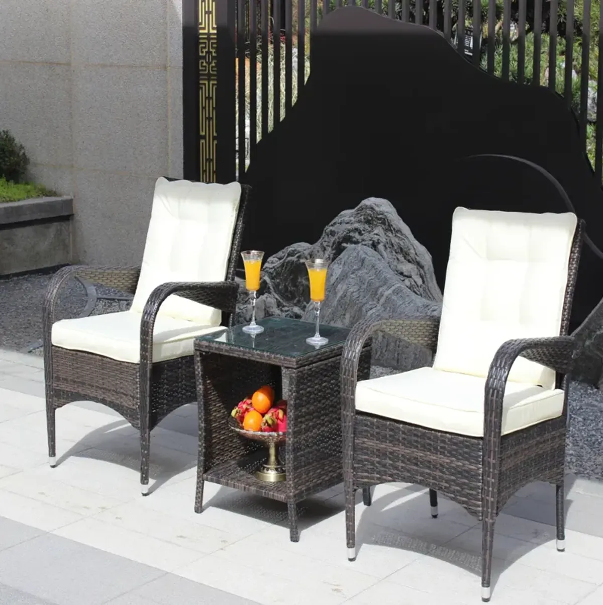 Outdoor Patio Furniture Sets 3 Piece Conversation Set Wicker Rattan Sectional Sofa With Seat