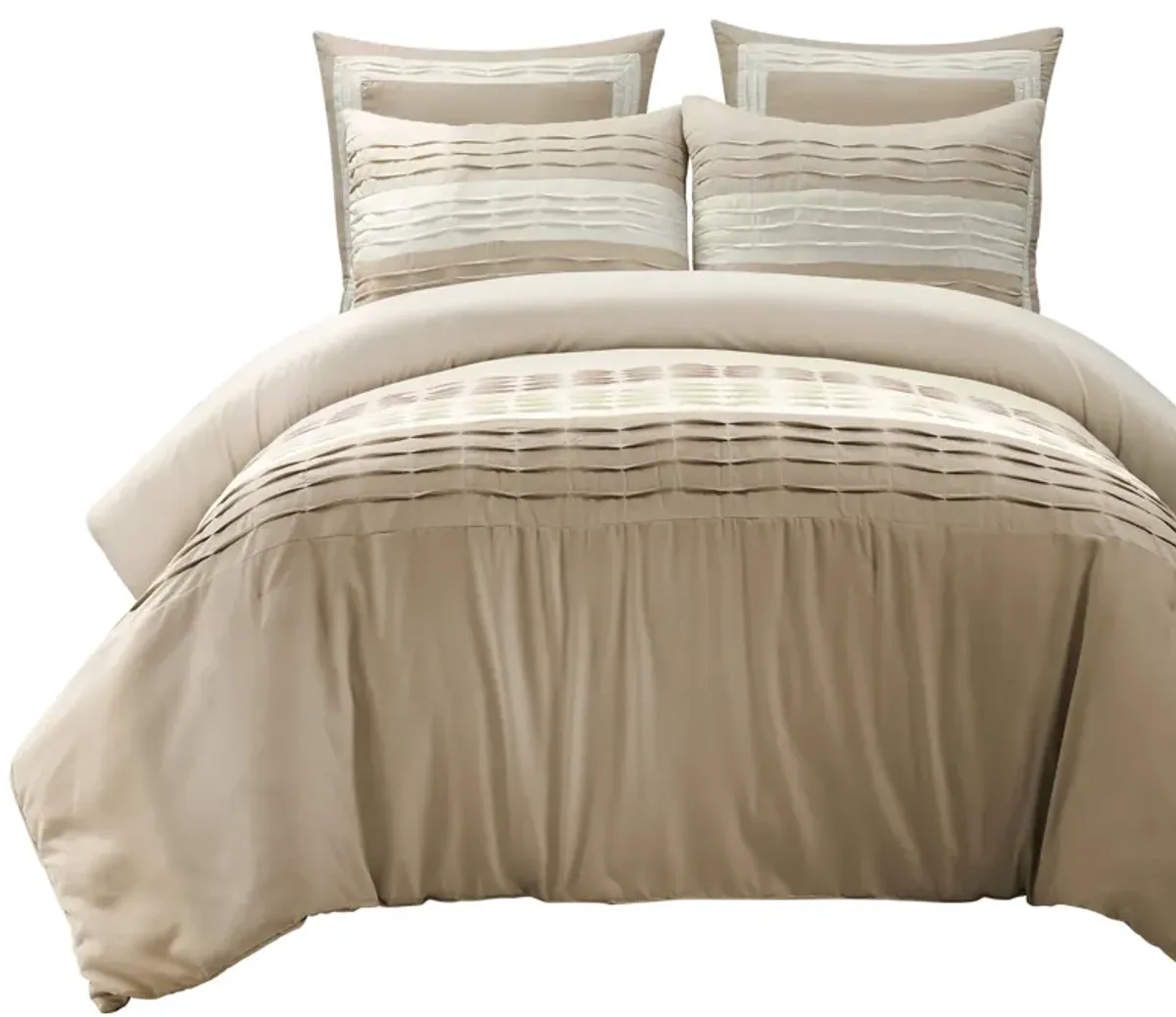 Mia Solid Pleated Color Block With Euro Shams Comforter 5-Pc Set