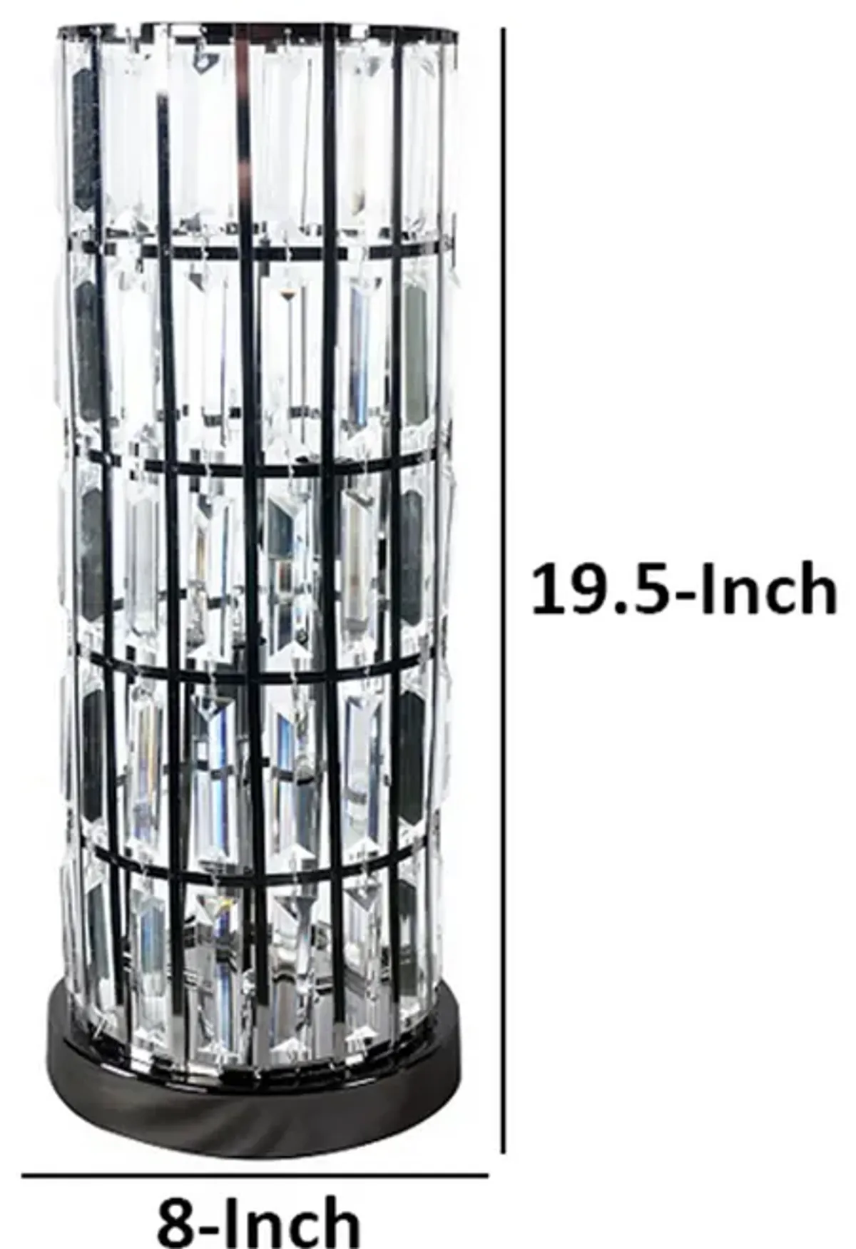 Carolyn 20 Inch Table Lamp, Glass Shade, Cylindrical Metal Base, Black  - Benzara