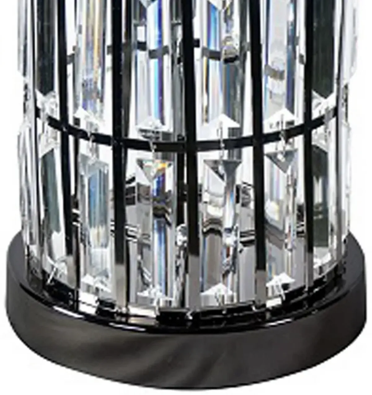 Carolyn 20 Inch Table Lamp, Glass Shade, Cylindrical Metal Base, Black  - Benzara