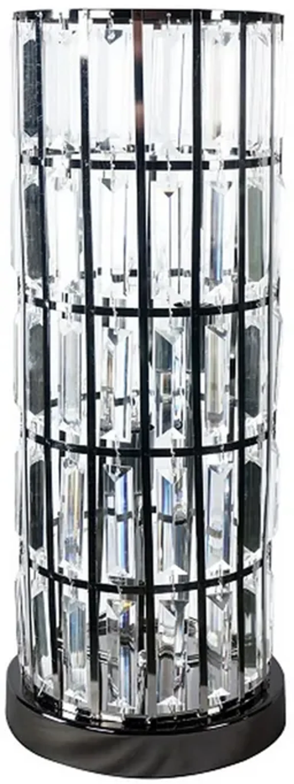 Carolyn 20 Inch Table Lamp, Glass Shade, Cylindrical Metal Base, Black  - Benzara