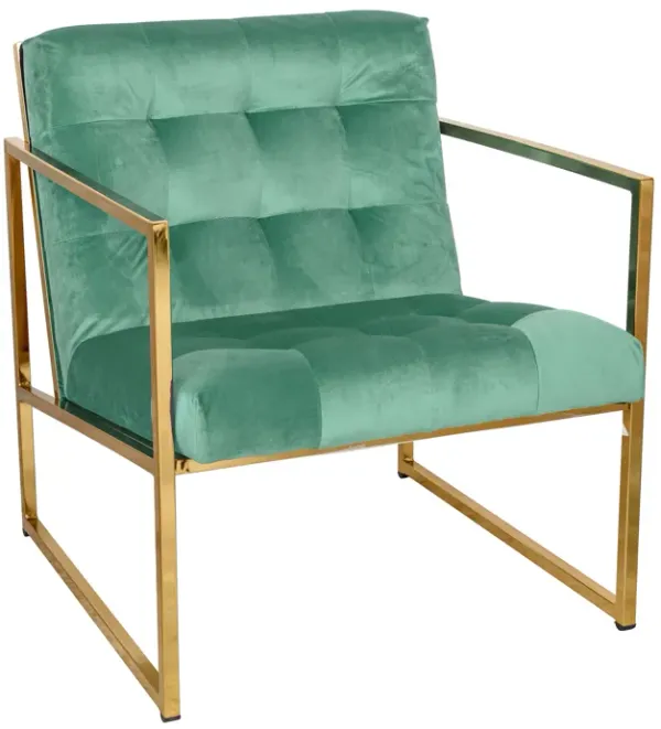 LeisureMod Lexington Gold Base Buttoned Accent Armchair in Blue