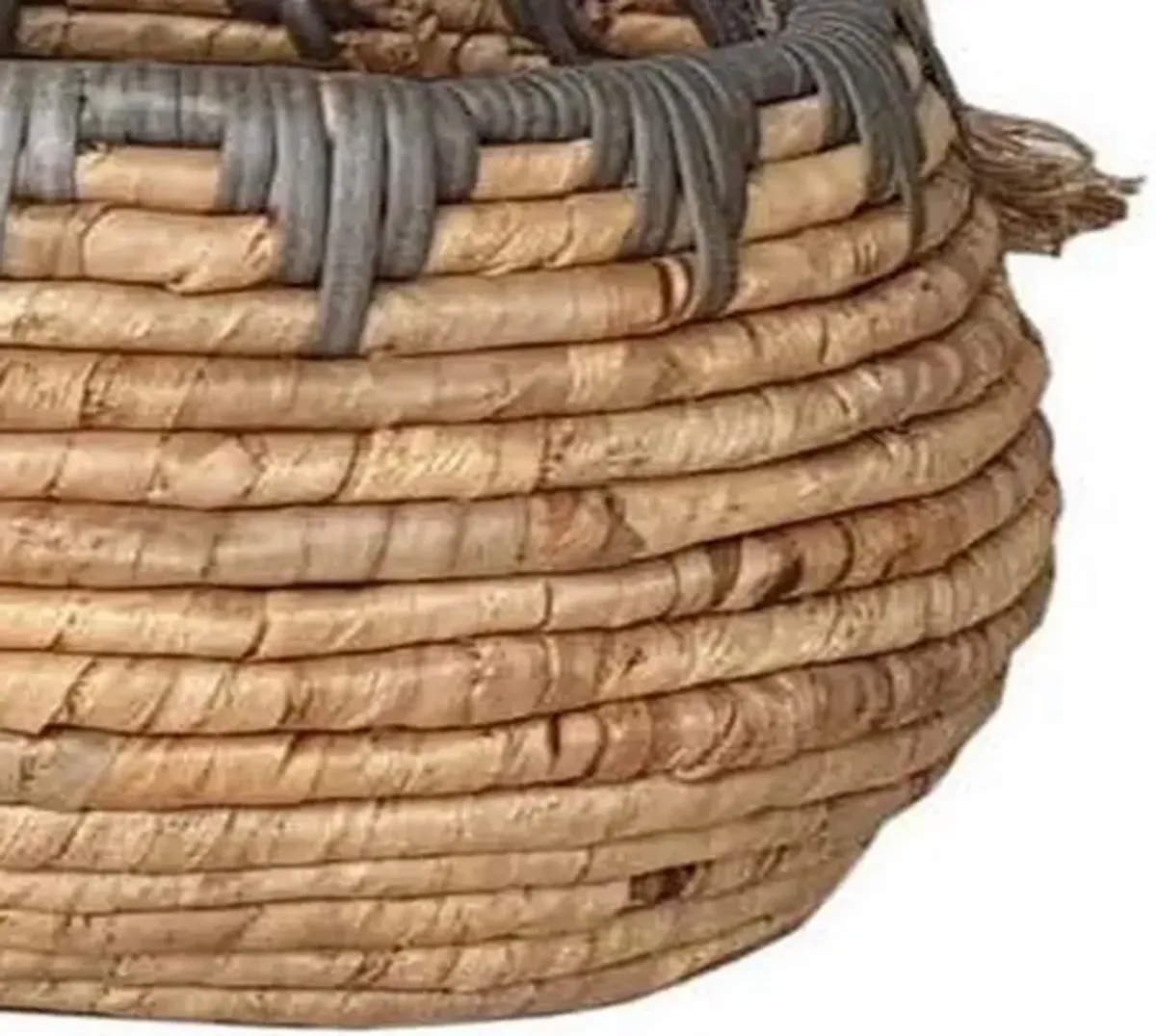 Decorative Storage Basket Set of 2, Handwoven Water Hyacinth Fiber, Brown - Benzara