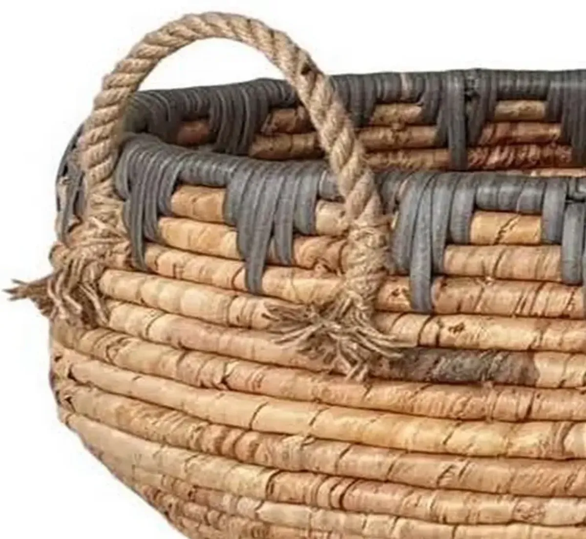 Decorative Storage Basket Set of 2, Handwoven Water Hyacinth Fiber, Brown - Benzara