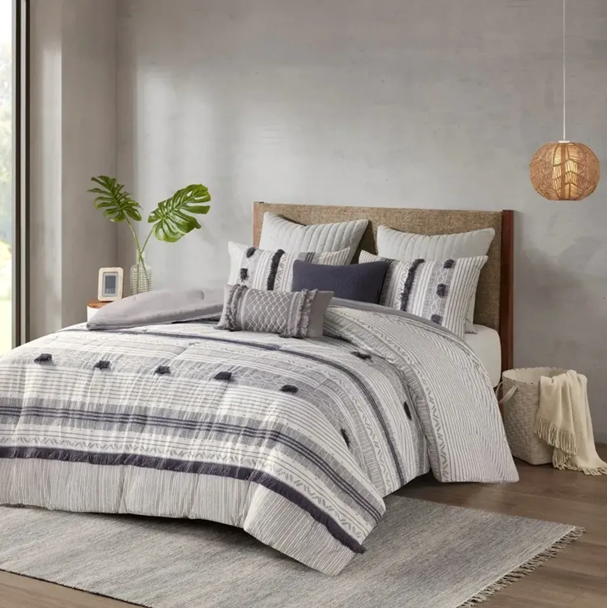 Gracie Mills Belinda Serene Stripe 3-Piece Cotton Comforter Set