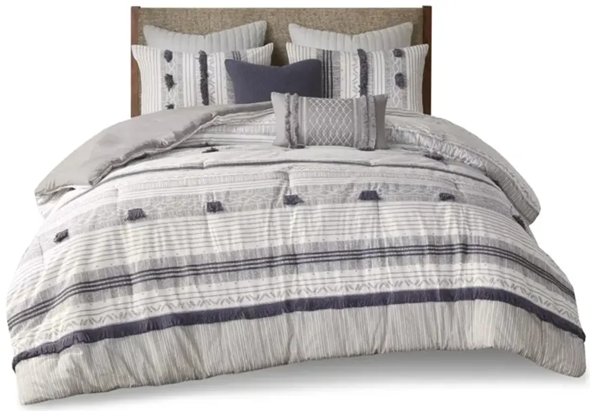 Gracie Mills Belinda Serene Stripe 3-Piece Cotton Comforter Set