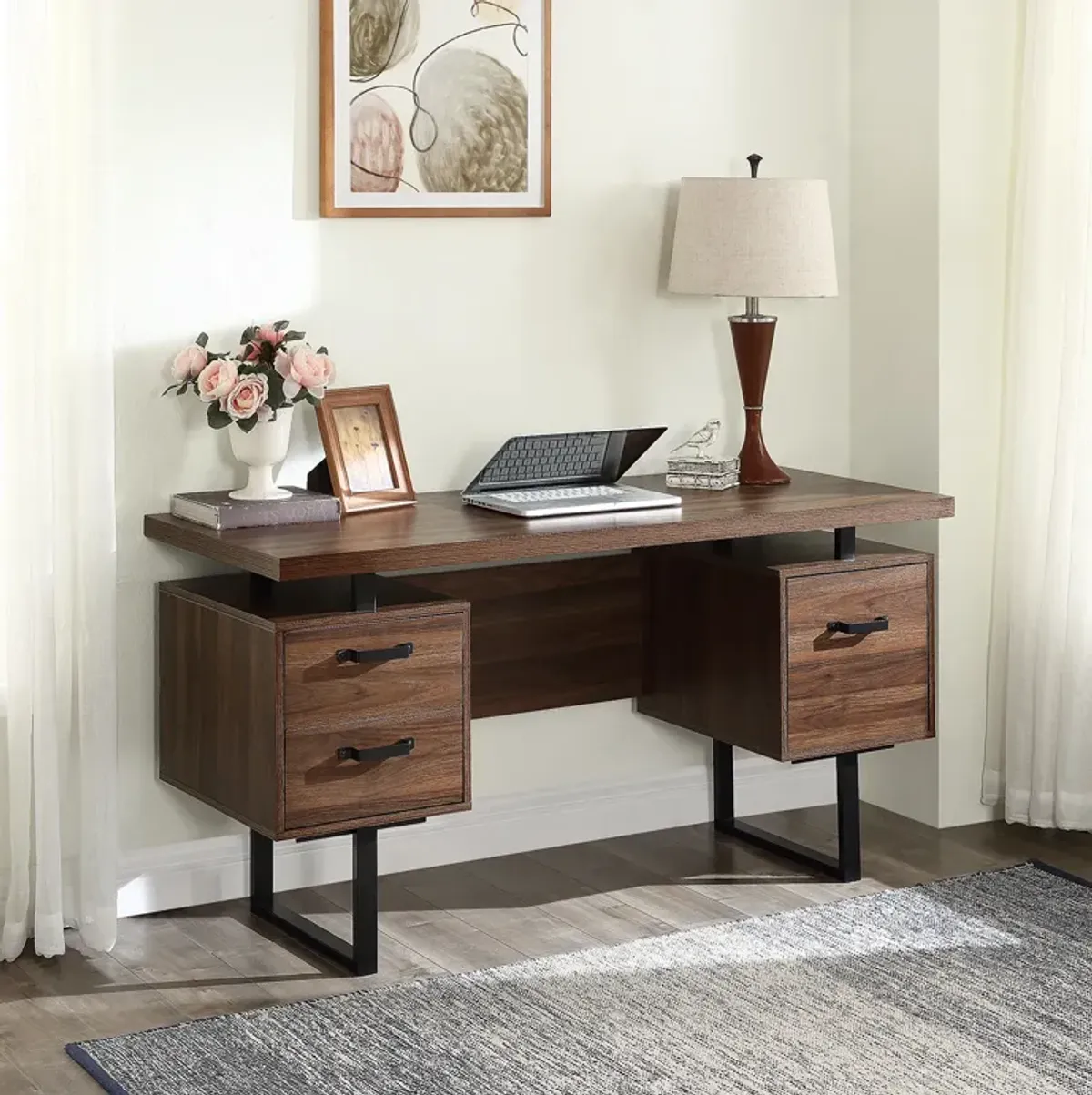 Streamdale Home Office Desk with Drawers and Hanging Files (59")