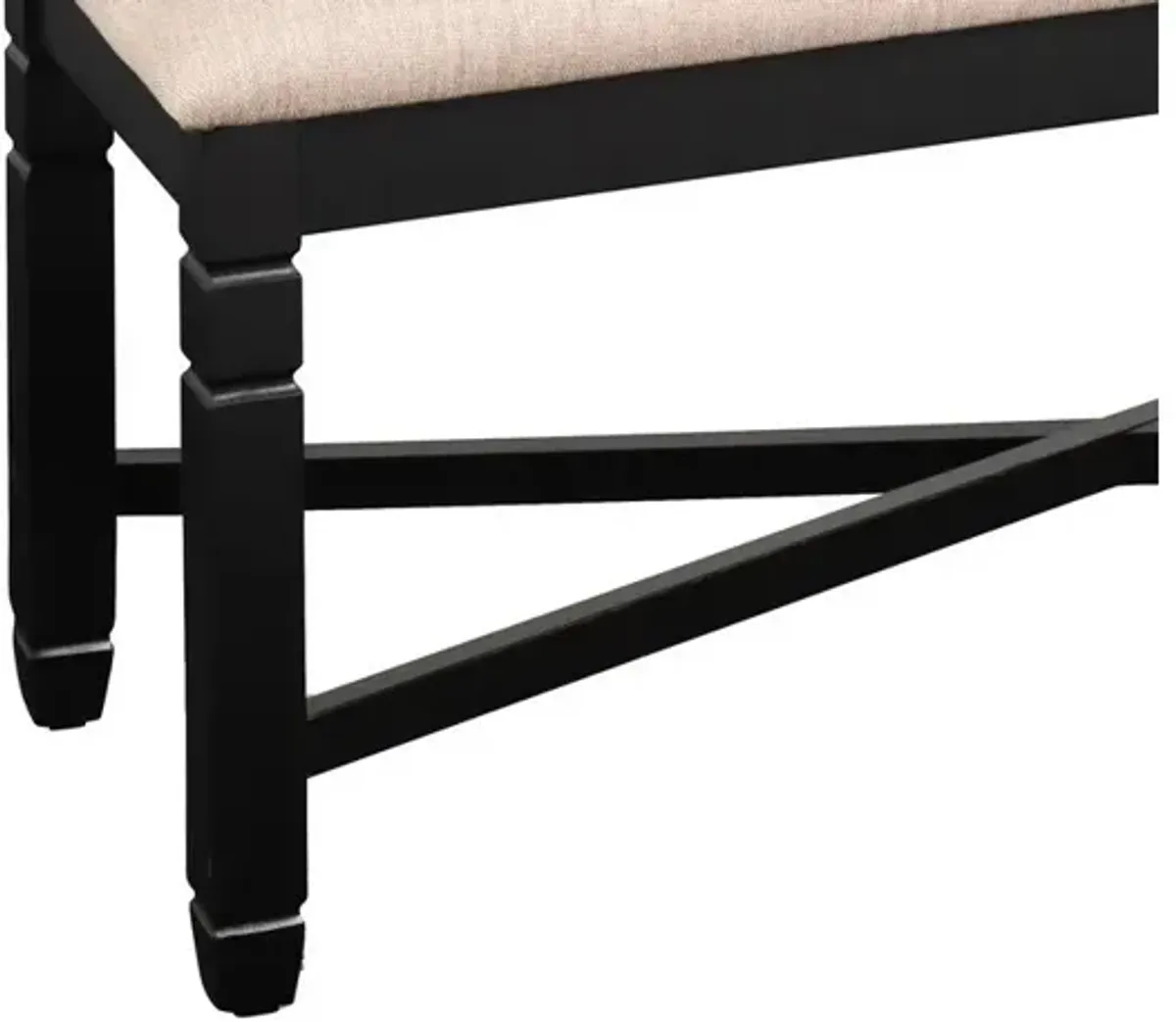 Fabric Dining Bench with Turned Legs and X Shaped Support, Beige and Black - Benzara