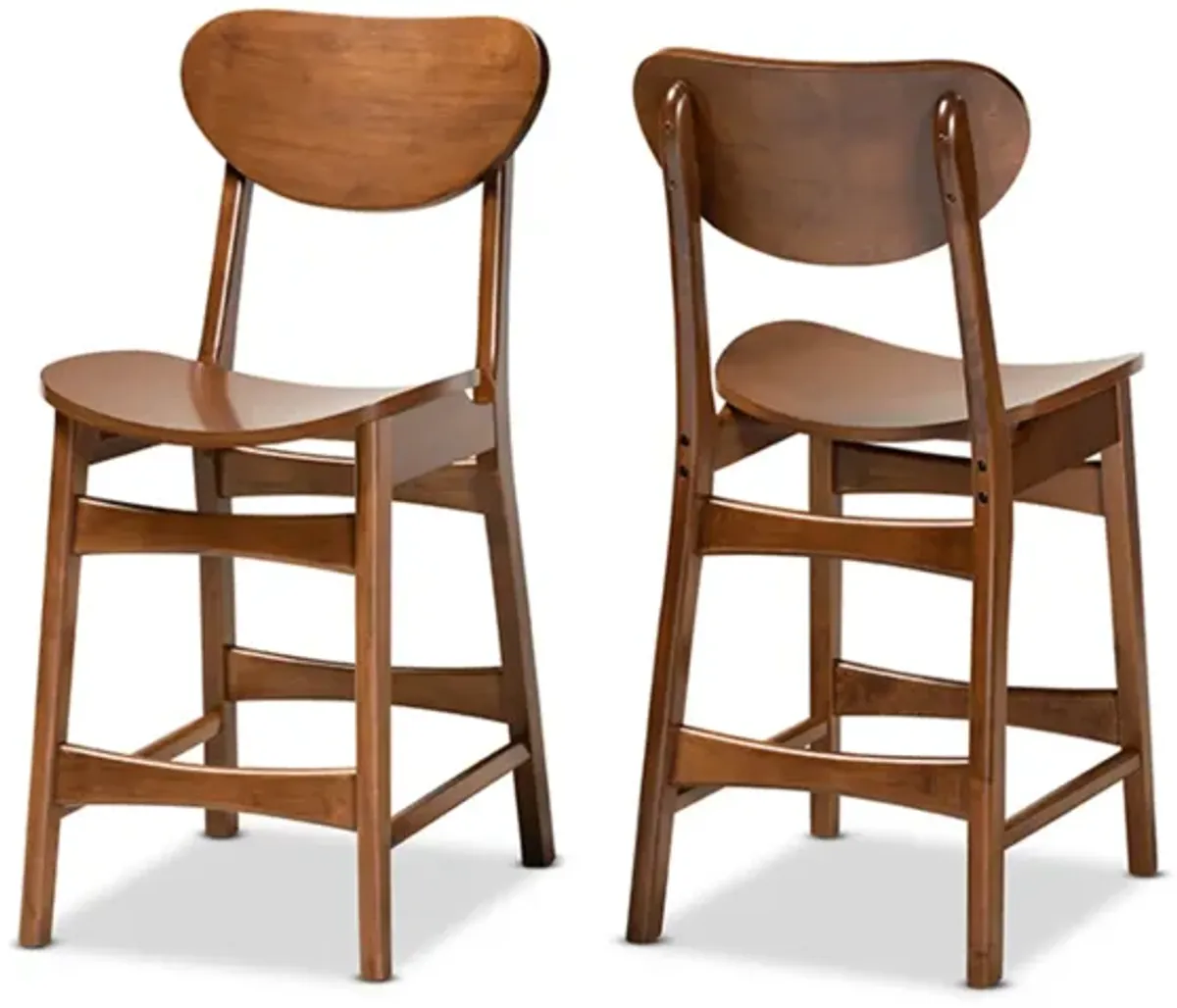 Baxton Studio Katya Mid-Century Modern Walnut Brown Finished Wood 2-Piece Counter Stool Set