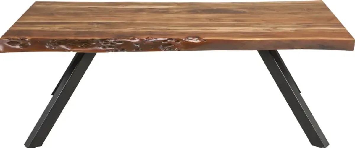 Reese Live Edge Solid Wood Metal Leg Coffee Table in Natural Acacia