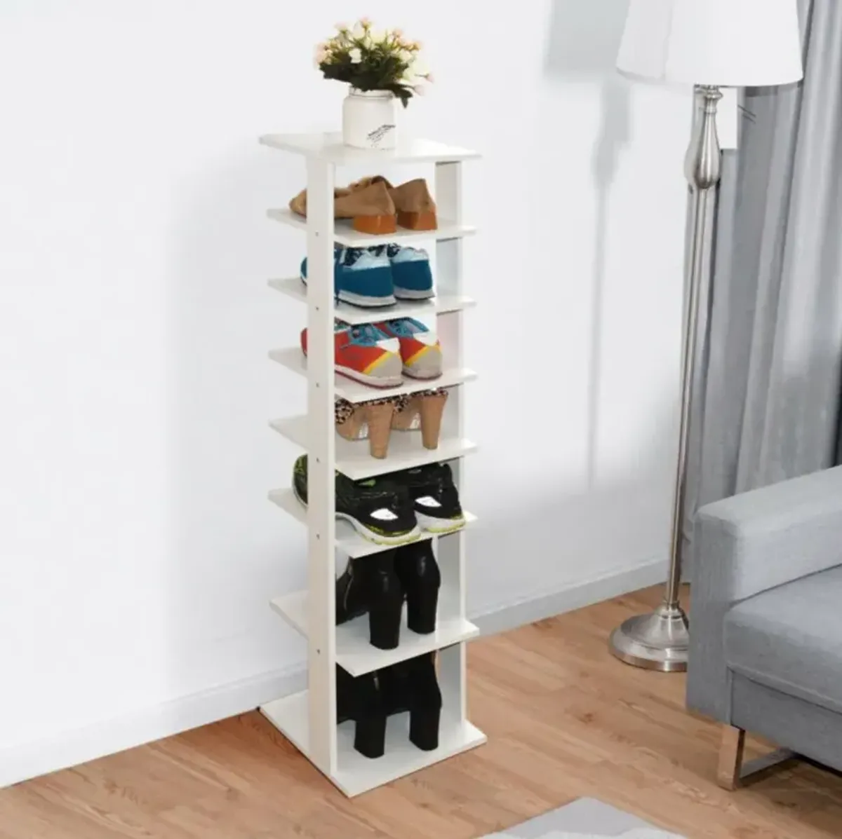 Hivvago Wooden Shoes Storage Stand 7 Tiers Shoe Rack Organizer Multi-shoe Rack Shoebox