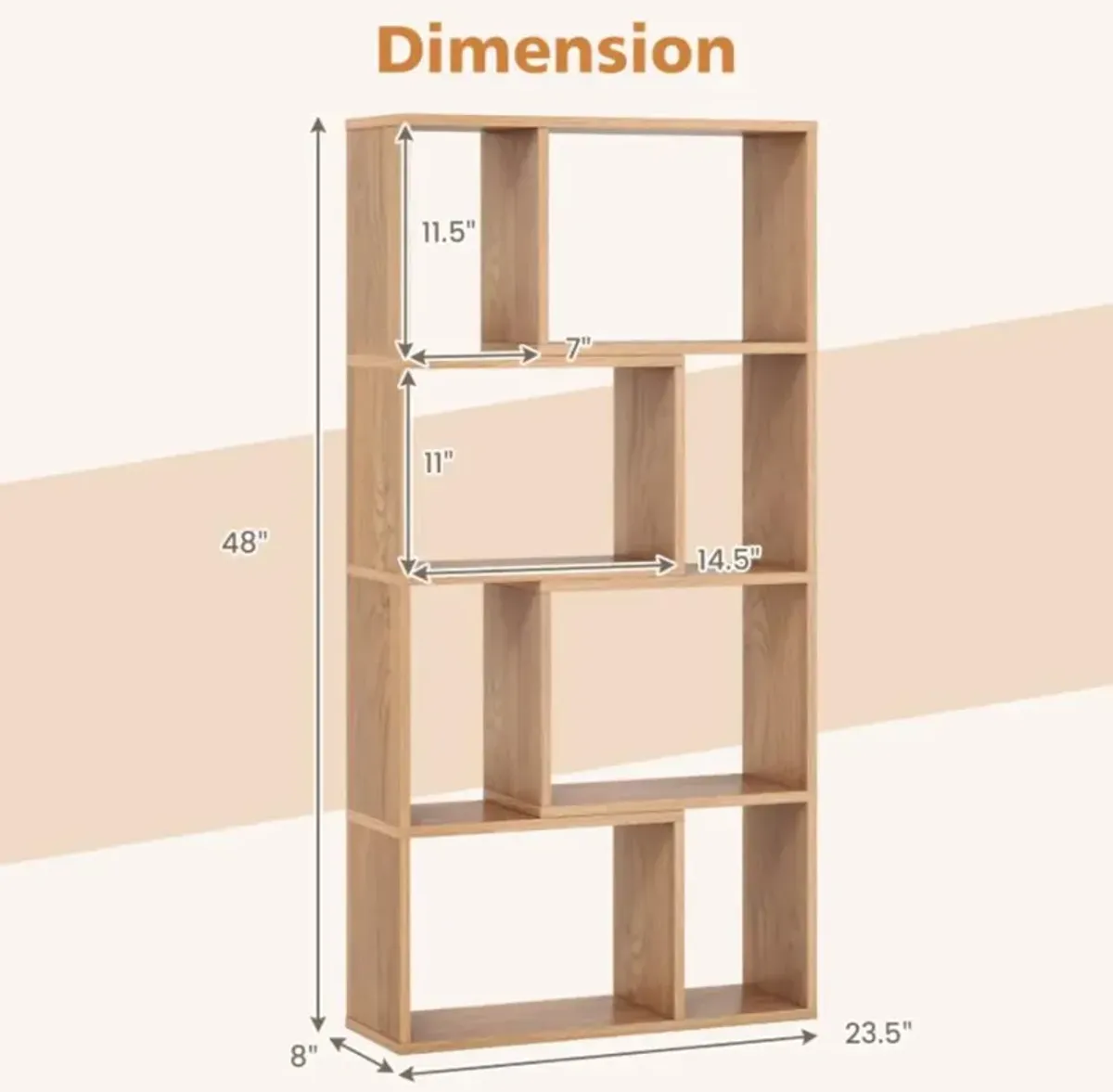 Hivvago 48 Inch 4-Tier Geometric Bookshelf with 8 Cubes for Living Room Bedroom