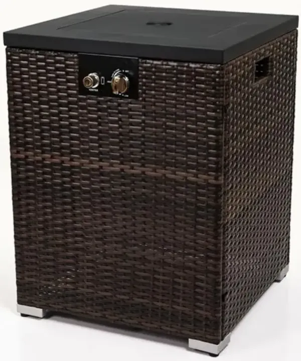 Wicker Fire Pit Column with Glass Wind Guard For Outdoor