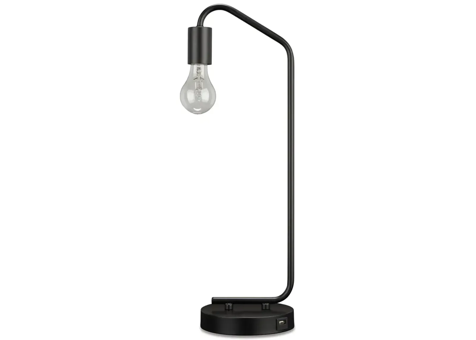 Colin 20 Inch Desk Lamp, Black Metal Frame, Round Base, USB Charging Port - Benzara