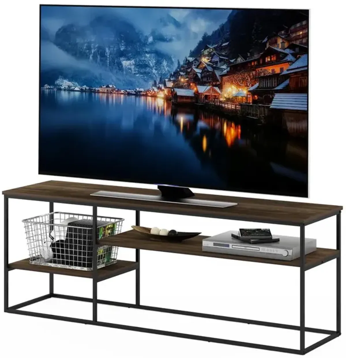 Furinno Moretti Modern Lifestyle TV Stand for TV up to 65 Inch, Columbia Walnut