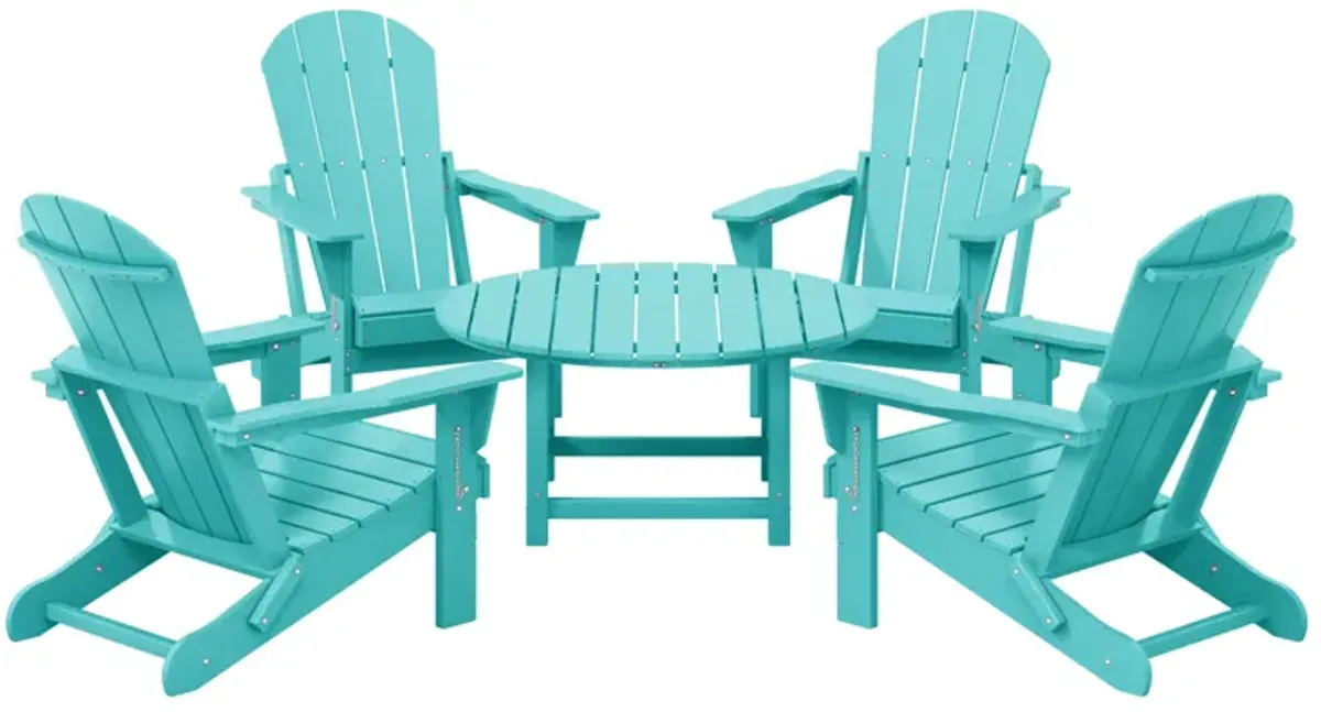 WestinTrends 5-Piece HDPE Folding Adirondack Chair Outdoor Patio Conversation Set