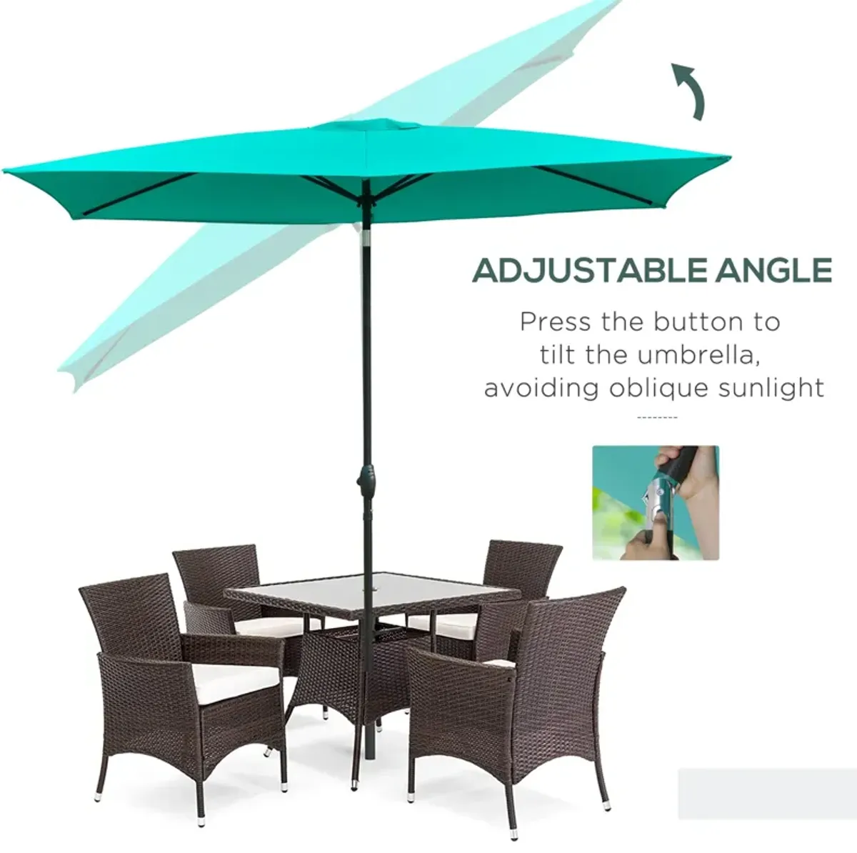 Teal Garden Canopy: 6.6x10 ft Rectangular Patio Umbrella