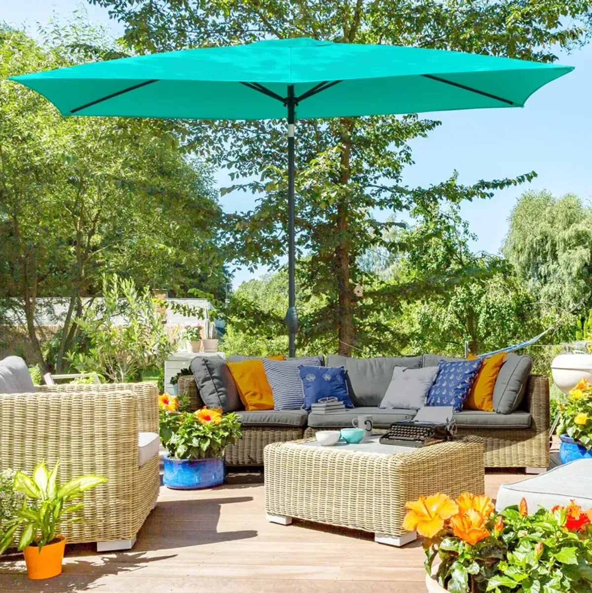 Teal Garden Canopy: 6.6x10 ft Rectangular Patio Umbrella