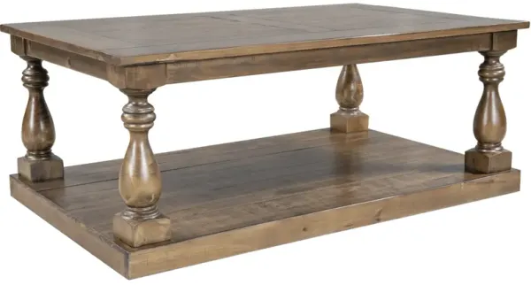 Rustic Floor Shelf Coffee Table With Storage, Solid Pine Wood