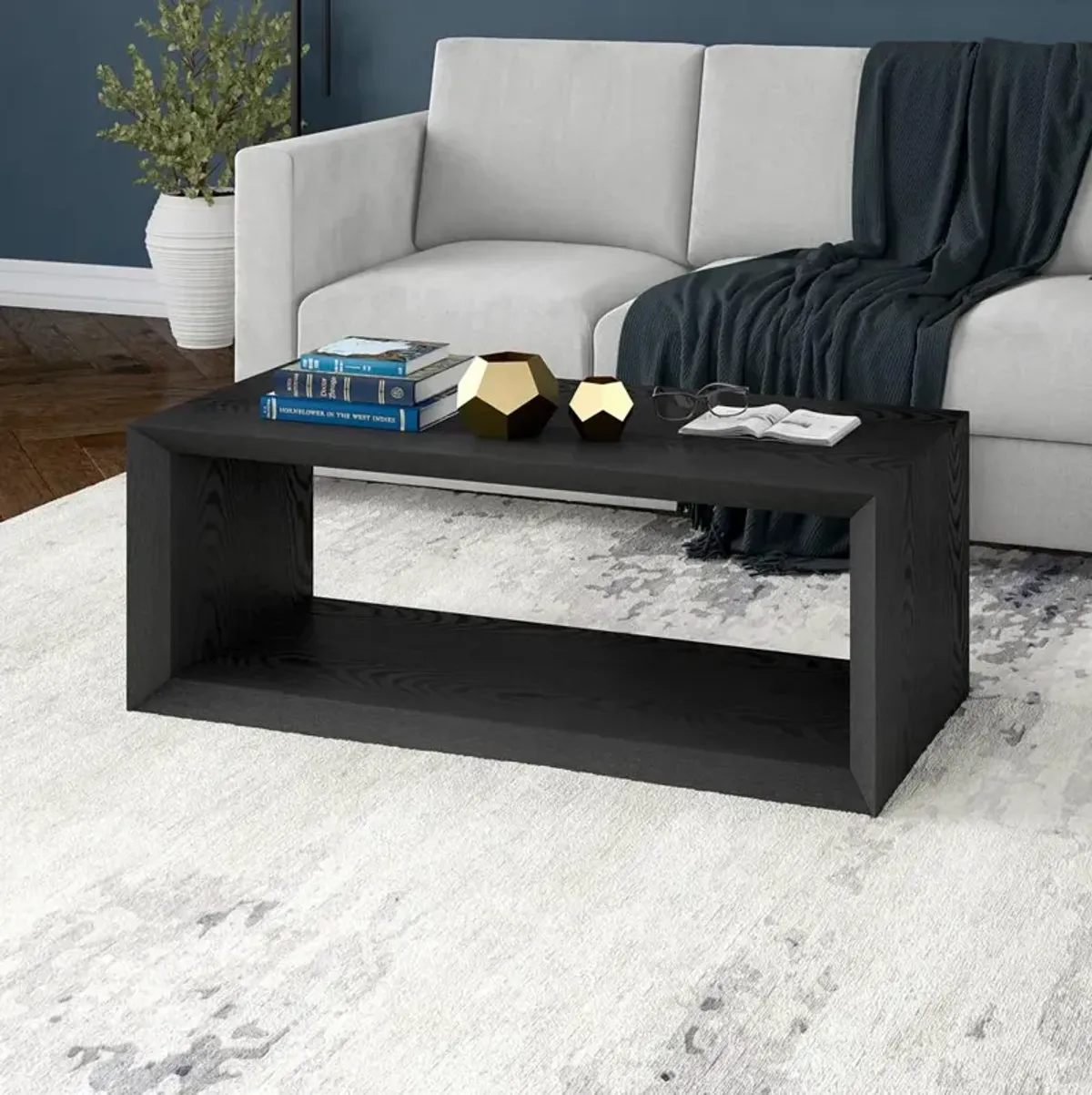 Hudson&Canal Osmond 48 Wide Rectangular Coffee Table in Black Grain