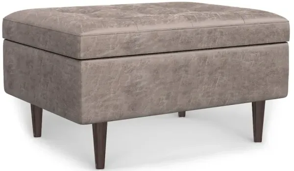 Simpli Home Small Coffee Table Storage Ottoman In Distressed Grey Taupe Vegan Faux Leather