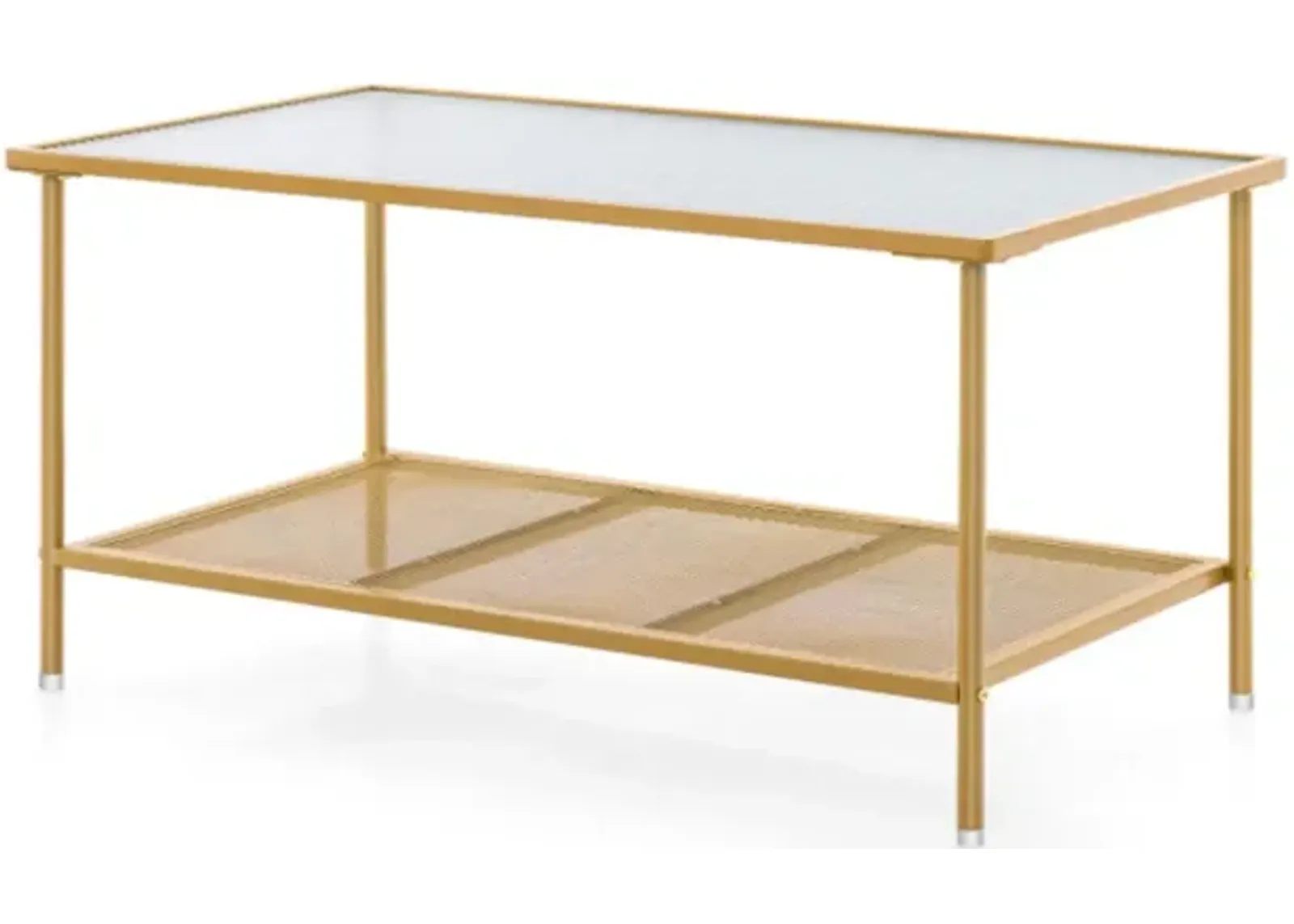 Hivvago 2-Tier Coffee Table with Shelf Center Tea Table with Tempered Glass Top