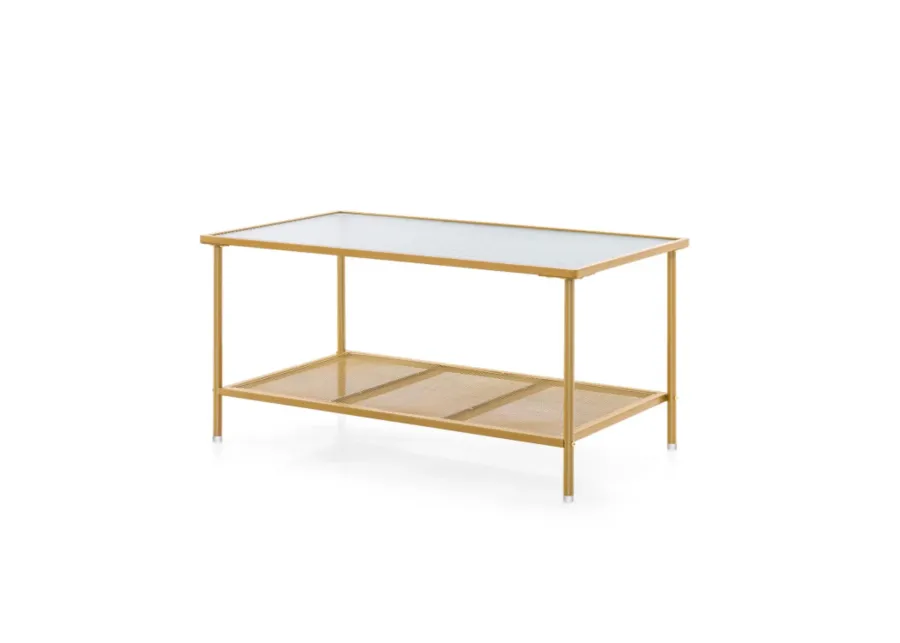 Hivvago 2-Tier Coffee Table with Shelf Center Tea Table with Tempered Glass Top