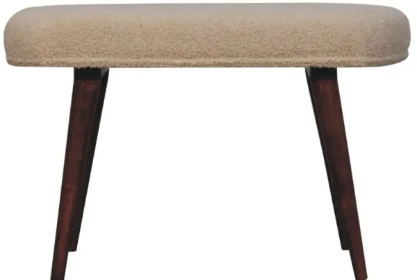 Artisan Furniture Solid Wood, Upholstered Honey Caramel Boucle Cream Nordic Bench