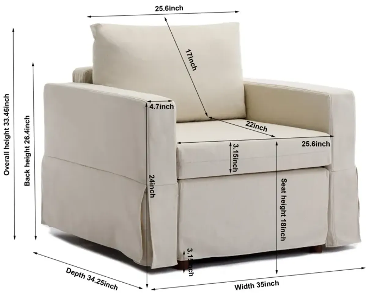 Single Seat Module Sofa Sectional Couch Seat Cushion And Back Cushion Removable And Washable, Cream