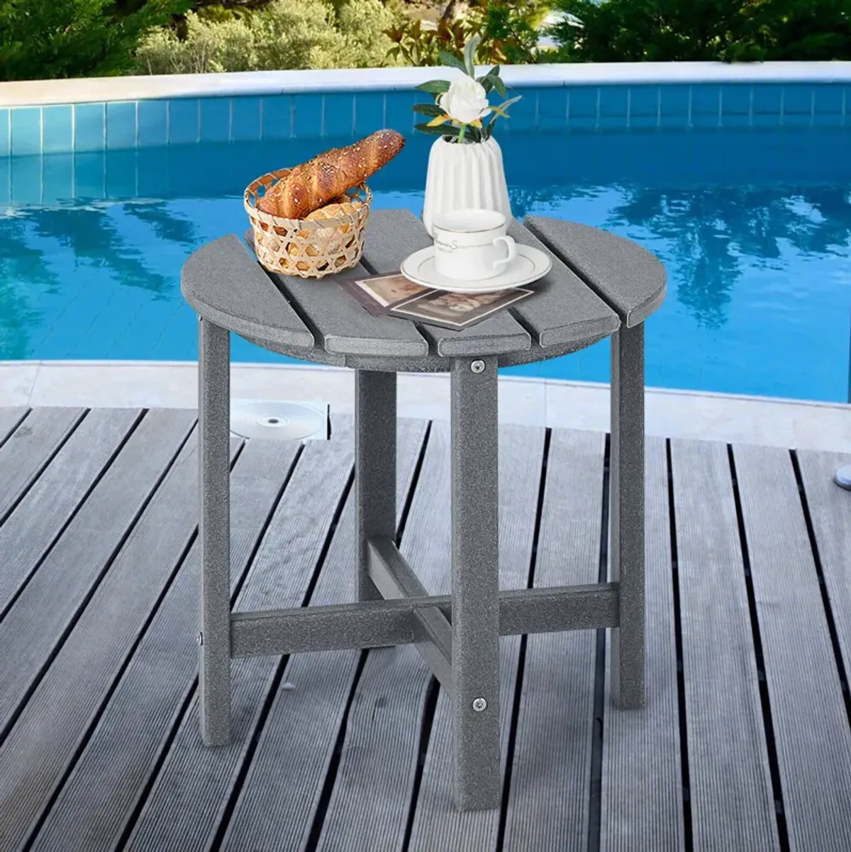 Round Adirondack Side Table Weather Resistant for Patio Deck or Garden
