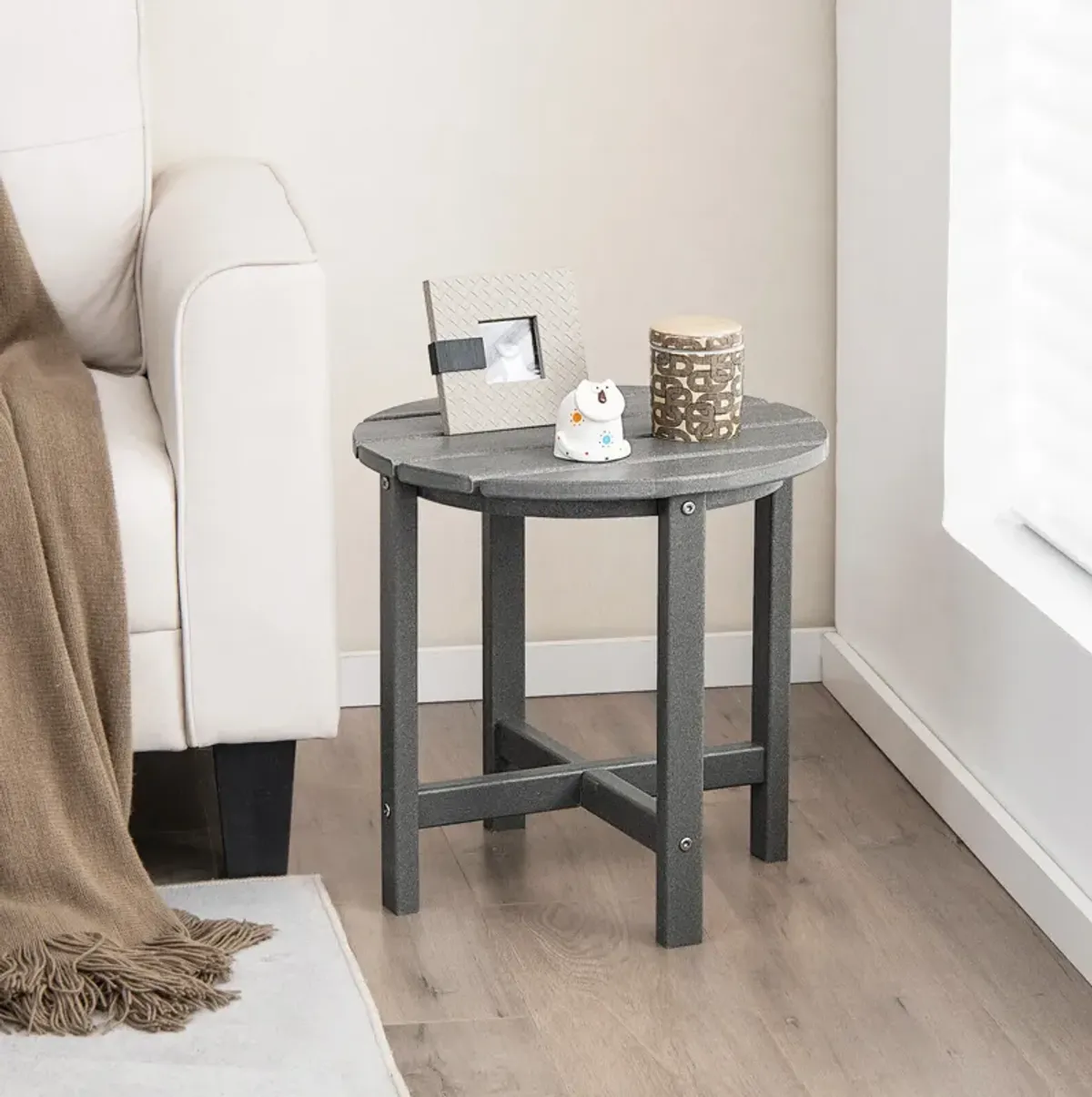 Round Adirondack Side Table Weather Resistant for Patio Deck or Garden