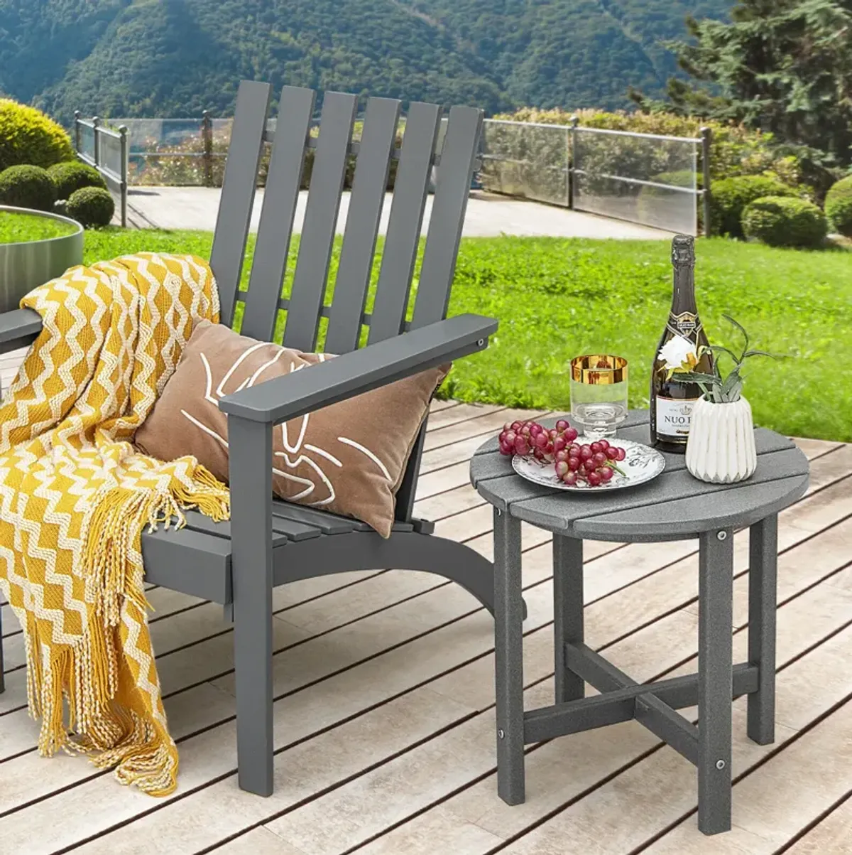 Round Adirondack Side Table Weather Resistant for Patio Deck or Garden