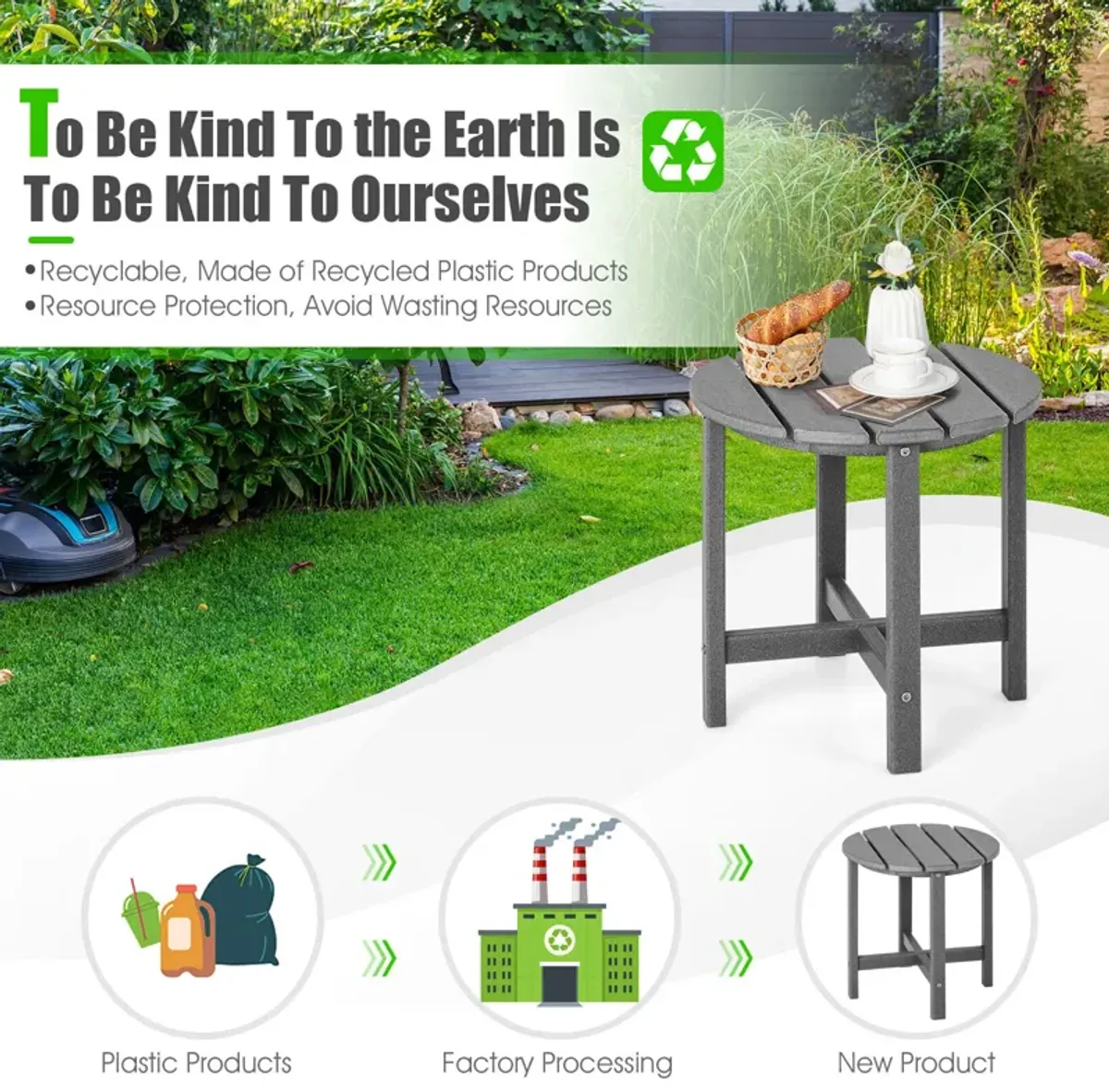 Round Adirondack Side Table Weather Resistant for Patio Deck or Garden