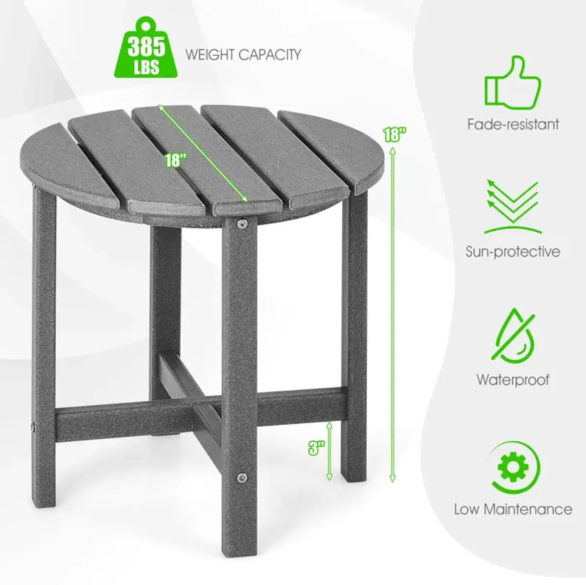 Round Adirondack Side Table Weather Resistant for Patio Deck or Garden
