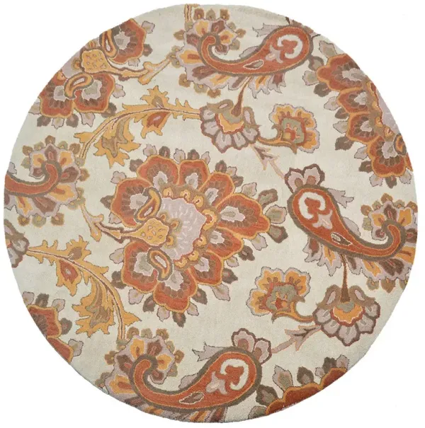 RUGSOTIC CARPETS HAND TUFTED WOOL ECO-FRIENDLY AREA RUGS  - 8'x8', Round Shape, Beige, Floral Modern Design, High Pile Thick Handmade Anti Skid Area Rugs for Living Room, Bed Room (K00151)